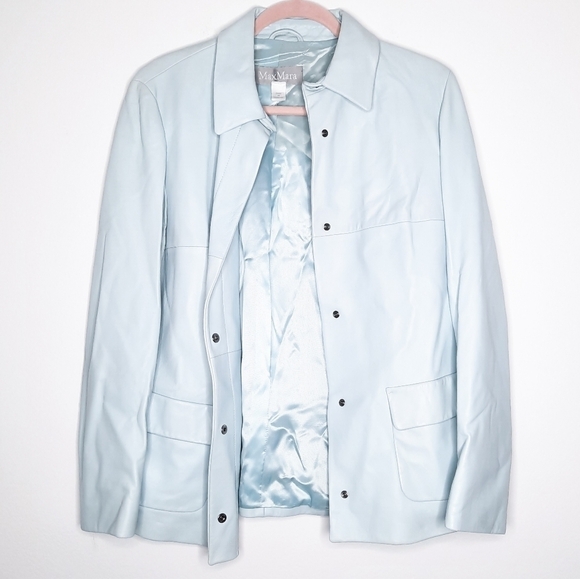 MaxMara Light Blue Leather Jacket 12 - Picture 3 of 12